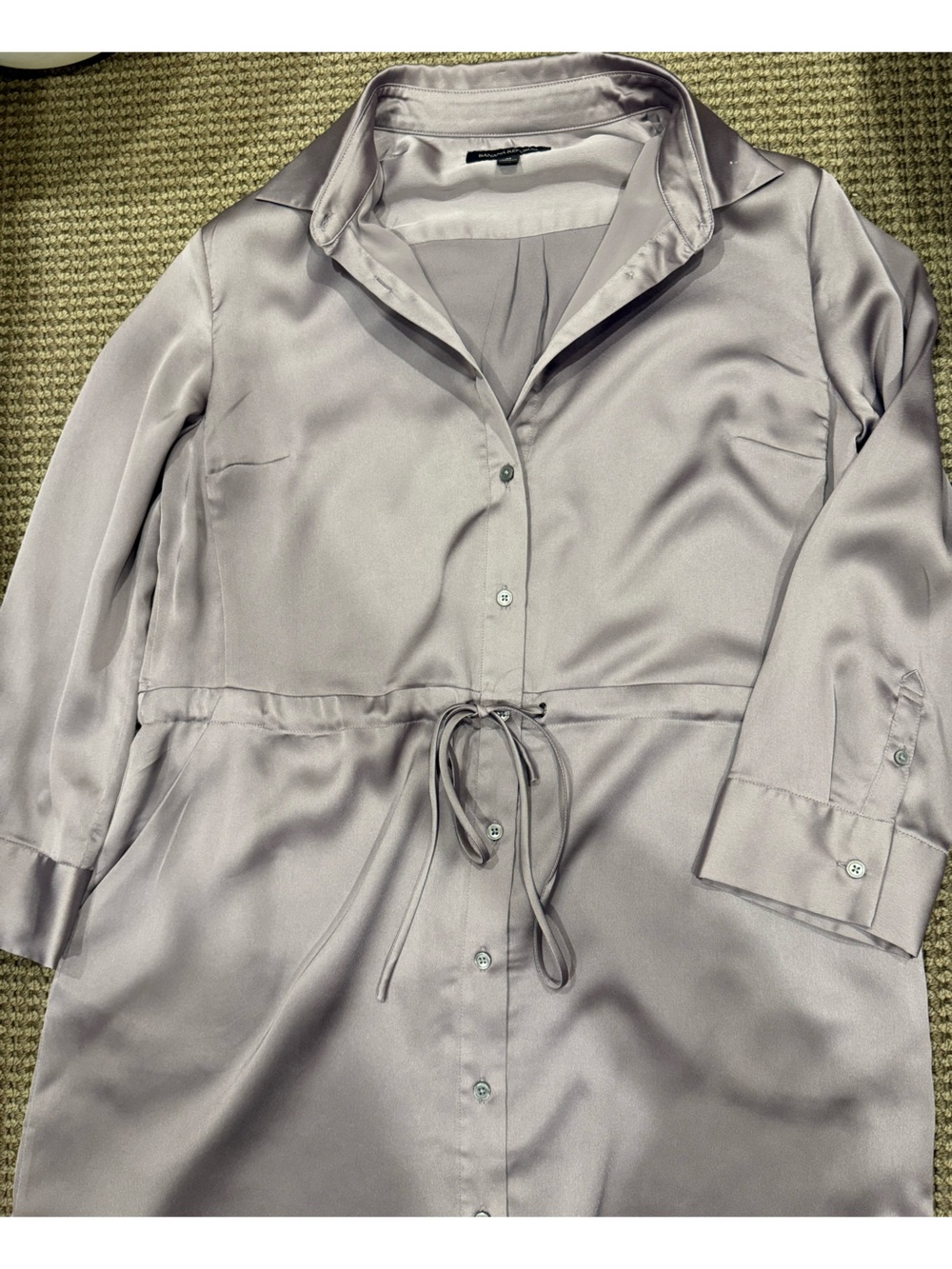 Banana Republic Satin-Like Lavender Gray Tie-Waist Trench Dress